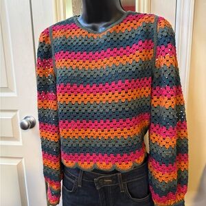 Zara Multicolor Crochet Crop Top in Teal, Pink & Orange